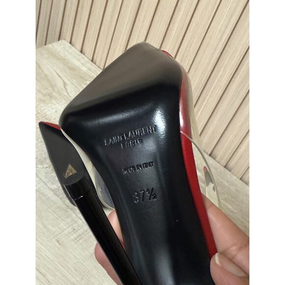 Saint Laurent Calfskin PVC Chica 115 Slingback Pumps Sz 37.5 in Red Leather - Picture 10 of 13